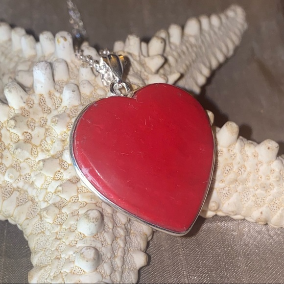 SALE * Italian Coral Heart Valentine handcrafted pendant - Picture 2 of 8